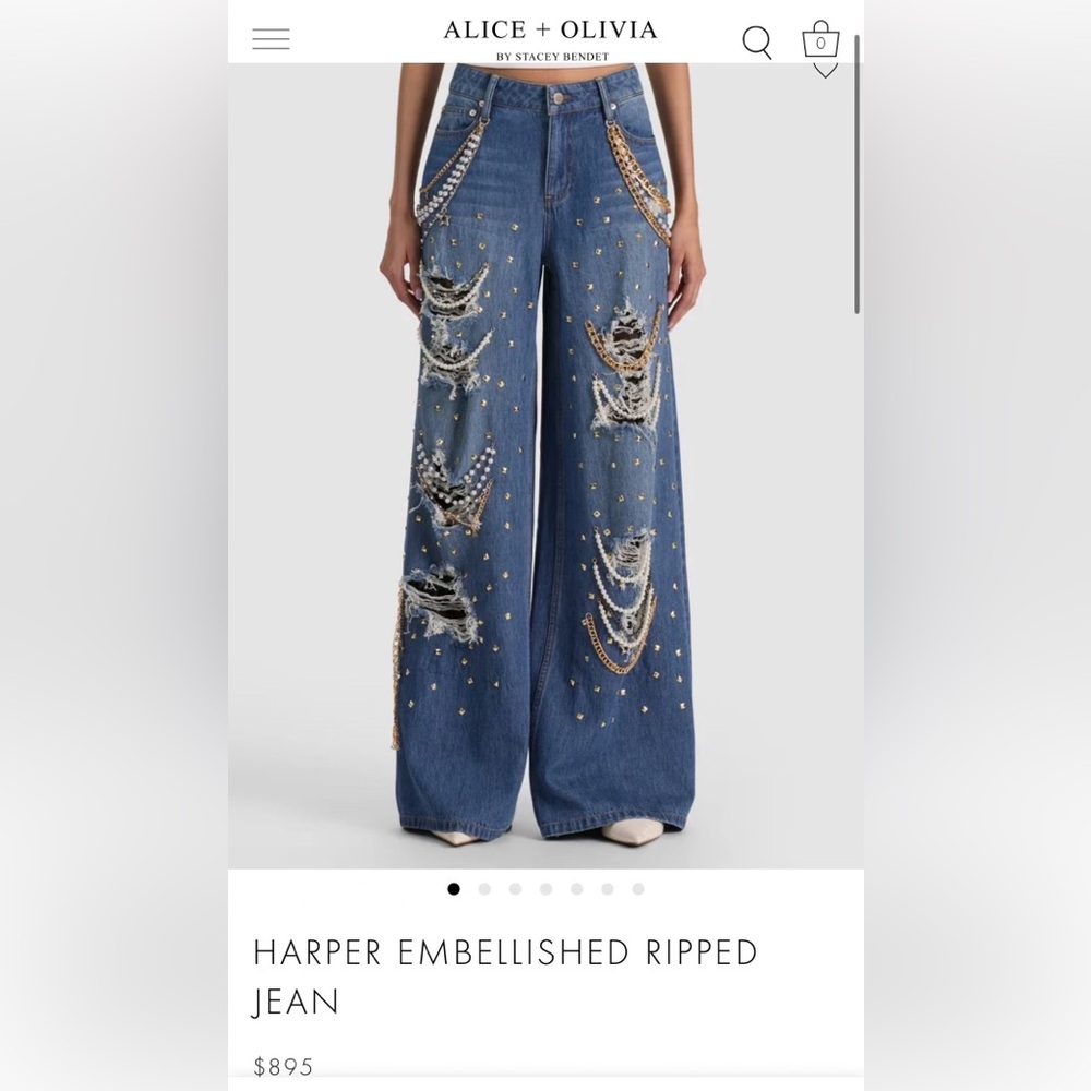 Alice + Olivia Harper Embellished Ripped Jeans - NWT - Picture 2 of 14